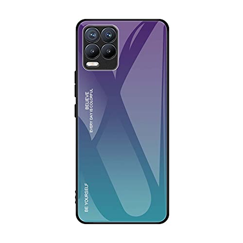 Liner Funda para Realme 8 Pro/Realme 8 4G Estuche, Degradado de Color Carcasa con Tapa Trasera de Cristal Templado & Case Silicona TPU Flexible con Parachoques Absorción de Golpes, Azul Degradado