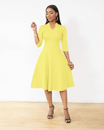 Image of Nmoder Casual Dresses for Women Semi Formal Fit and Flare 3 /4 Sleeve A-line Church Work Dress with Pockets