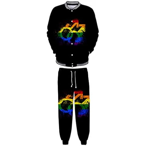 Honeystore LGBT Lesbian Gay Pride Hoodie Pant Rainbow Print Joggers 3D Tracksuit - - Large Cover
