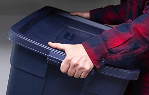 Rubbermaid Roughneck Tote 25 Gal, 4 Pack, Made in USA, Dark Indigo Metallic, Rugged Plastic Stackable Storage Bins with Lids and Handles