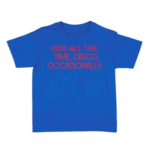 Kiss All The Time. Disco Occasionally Baby Tee T-Shirt Top Harry Album Merch Tour Concert Y2K 90s Youth Blue Top with Red Text Design Adults Ladies Together Together Tour
