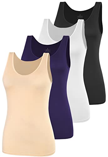Image of AMVELOP Elastic Tank Tops for Women Undershirts Pack of 4 Slim-Fit