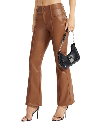 Faux Leather Pants for Women Bootcut Leg Jeans PU Flared Leather Trousers with Pockets2