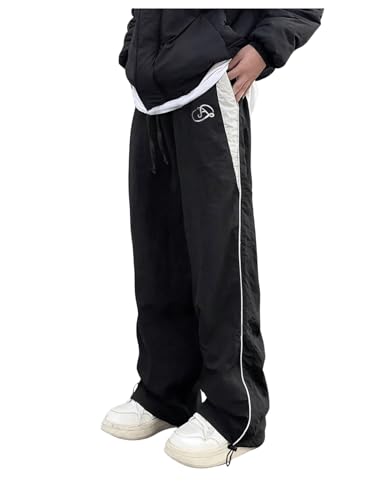 OYOANGLE Men's Baggy Cargo Pants Trendy Casual Pant Drawstring Waist Wide Leg Joggers with Pockets