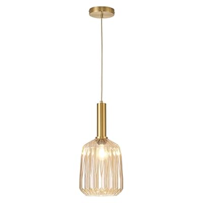 FALINNEAD Pendant Light Fixture Amber Glass Kitchen Lighting 7.87" Modern Hanging Pendant Lights for Island Dining Room Bedroom