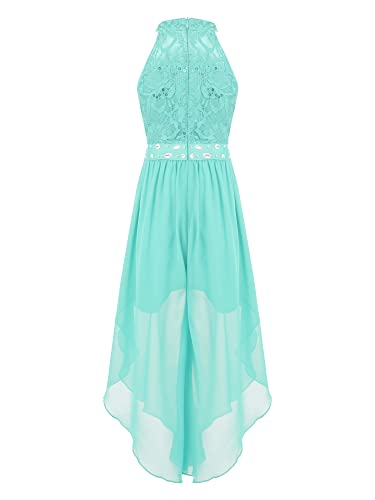 Kids Girl Sequins Lace Dress Sleeveless Halter Walk-Through Romper Maxi Party Dress Junior Bridesmaid Dress2