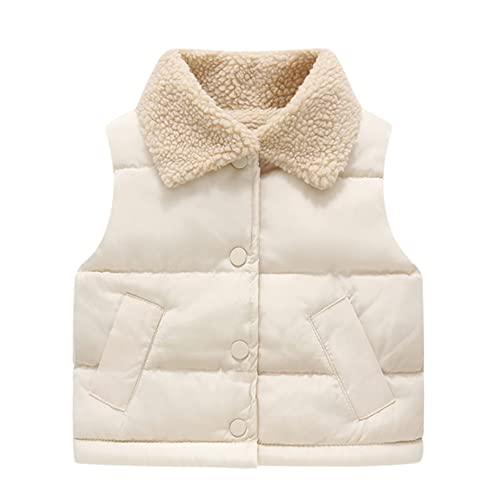 Kaerm Boys Girls Faux Fur Collar Puffer Vest Sleeveless Button Down Jacket Fleece Lined Gilet Coat White 2-3 Years
