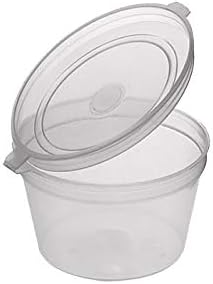 Thali Outlet - 1000 x 1oz Round Hinged Clear Plastic Deli Portion Pots Containers with Lids for Sauce Chutney Dips