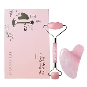 Mount Lai Rose Quartz Facial Spa Set, Rose Quartz Roller and Gua Sha Facial Tools Set, Guasha Tool for Face to Relieve Muscle Tension and Reduce Puffiness, Anti Aging Skin Care Sets for Women