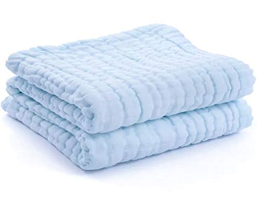 Image of Baby Muslin Swaddle Blanket | Receiving Blanket| Baby Bath Towel | Size 41X41 inches| Muslin Cotton Gauze 6 Layer (Blue)