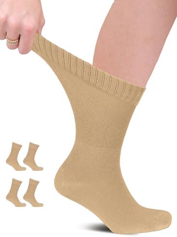 HUGH UGOLI Unisex Cotton Diabetic Crew Socks, Non-Binding, Seamless Comfortable for Men and Women, Size: M/L/XL, 4 or 8 Pairs