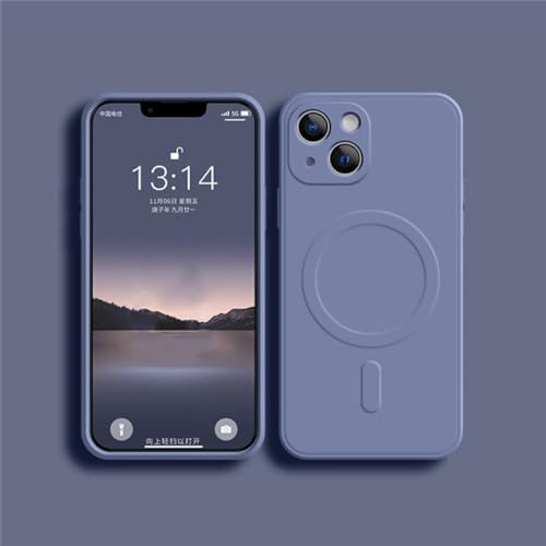 Étui silicone liquide magnétique pour iPhone 14 Plus et 11 Coque gris