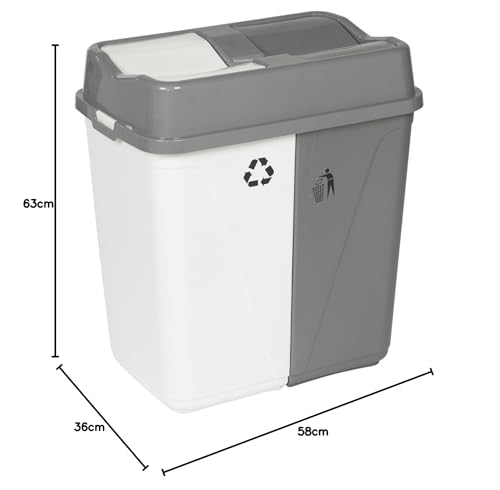 URBNLIVING 100L Duo Kitchen Bin Waste Garbage Can 2 Compartments With Bas Connectors (White/Grey) - Image 4