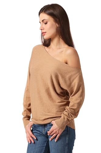 Image of Minnie Rose Womens Long Sleeve Off The Shoulder Cotton Cashmere Pull Over Sweater
