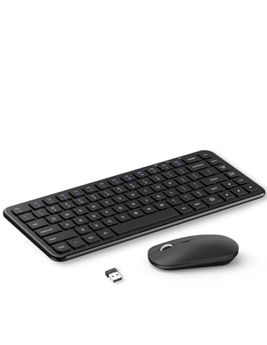 Compact Wireless Keyboard Mouse Combo, Cordless Computer Keyboard and Silent Mouse Set, Silent Adjustable 2400 DPI, Quiet Click, Small Size, 2.4Ghz Lag-Free for Computer, Laptop, PC, Mac, Windows