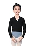 DanceDaily Girls Ballet Sweater Kids Warm up Dance Tops Toddler Long Sleeve Dance Sweater Pull on Ballerina Sweater, V Neck-black, 5-6 Years