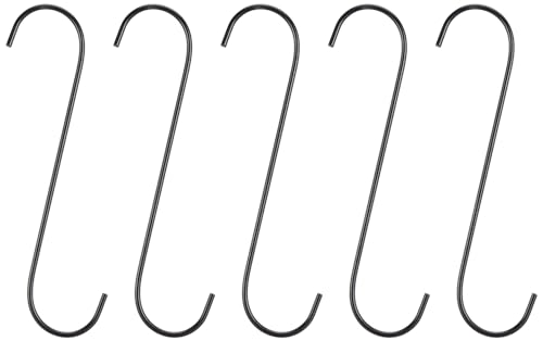 Image of Amazon Brand - Solimo Metal Long S Hooks| for Hanging Plant Basket /Lanterns /Outdoor Bird Feeder House | Metal Hooks for Home /Patio Decor| 10 Inch |5mm| Set of 5| Black