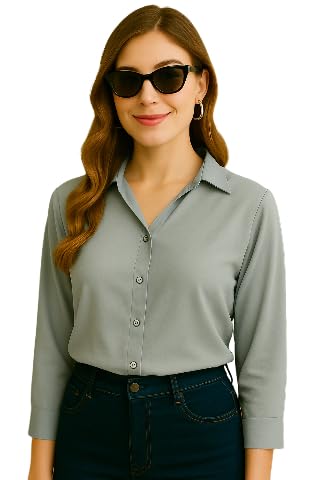 Image of FUNDAY FASHION Women's Regular Fit Solid V Collered Casual Shirt