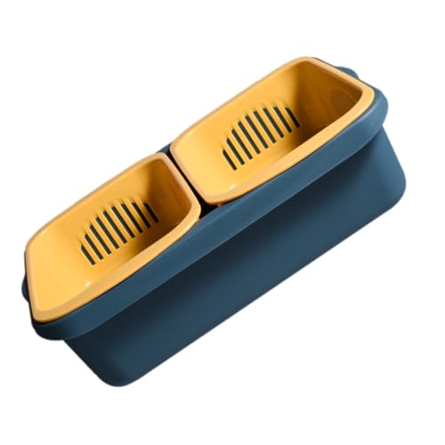 KOCKSHION 多機能ダブルレイヤー家用水切りバスケット 大容量収納 通気性良好 キッチンシンク上用 黄青 食器や野菜の整理に便利