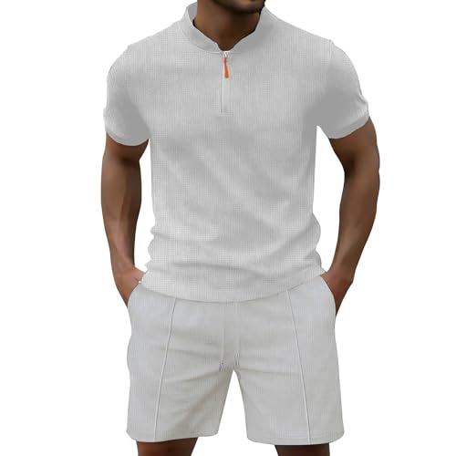 Survêtement d'été pour homme avec polo vintage zippé et short de course