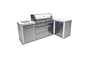 Mont Alpi MAi805-D90 44-inch 6-Burner 115000 BTU 90 Degree Corner Deluxe Stainless Steel Gas Outdoor Kitchen Barbecue Island Grill + Infrared Side Burner + Granite Countertops + Storage Drawers