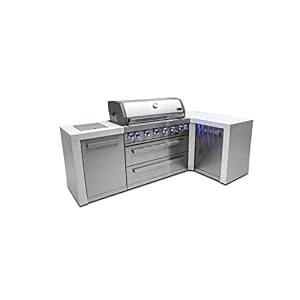 Mont Alpi MAi805 D90 44 inch 6 Burner 115000 BTU 90 Degree Corner Deluxe Stainless Steel Gas Outdoor Kitchen Barbecue Island Grill Infrared Side Burner Granite Countertops Storage Drawers