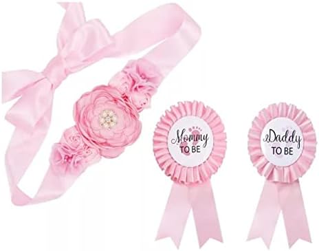 HAPPYLAND - Juego de decoraciones para baby shower para bebé, baby shower, banda rosa y hojalata, banda de maternidad para embarazo, banda de