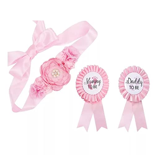 PATICARRY Baby Shower Decorations Set, Pink Maternity Daddy Corsage, Tinplate Badge Pins, 61.4x3.7in