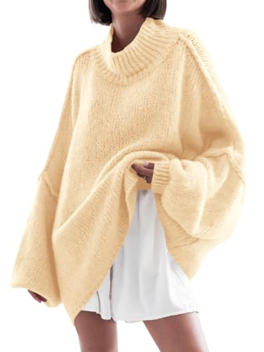 Image of Saodimallsu Womens Oversized Sweaters Mock Neck Batwing Long Sleeve 2026 Fall Trendy Ribbed Knit Casual Tunic Sweater