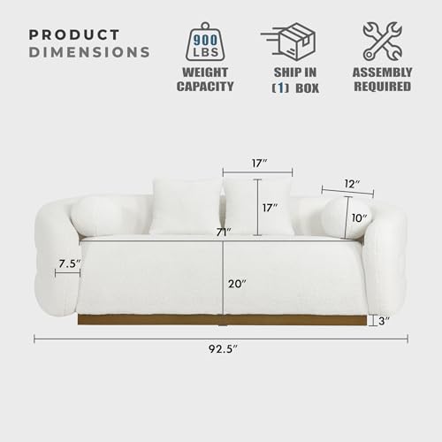 Image of Lexicon Sofa Couch Cloud Sofa with 4 Accent Pillows, Sherpa Sofa Couches for Living Room /Waiting Room /Office /Apartment, 92.5 inch Sofa, White