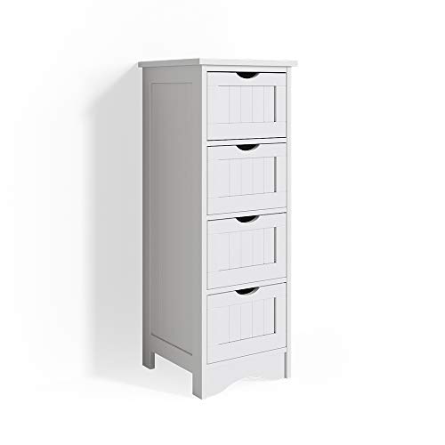 Rebonique Badezimmerschrank 20x20x180cm Weiß - Platzsparender Hochschrank Mit Schubladen