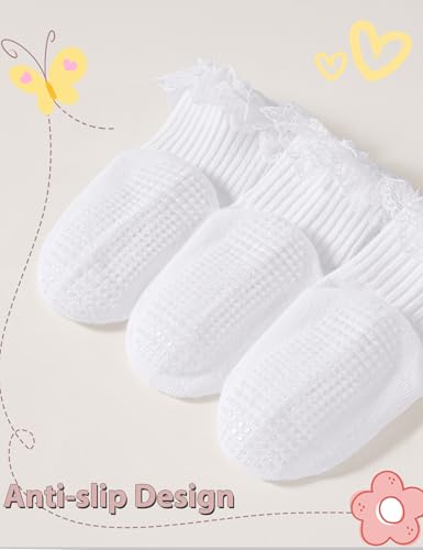 Witwot 6 Pairs Toddler Grip Socks Baby Girls Non Slip White Ruffle Socks 6M-5T3