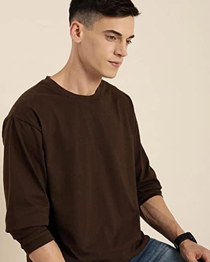 Image of Men's Solid Brown Oversized T-Shirt (Brown)