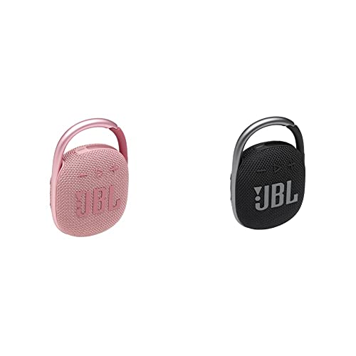JBL Clip 4 - Portable Mini Bluetooth Speaker - (Pink) & Clip 4: Portable Speaker with Bluetooth, Built-in Battery, Waterproof and Dustproof Feature - Black (JBLCLIP4BLKAM)