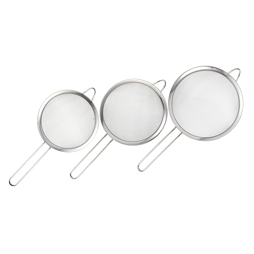 Cabilock 3Pcs Stainless Steel Flour Sieve with Hollow Handle Multi Function Mesh Strainer for Baking Cooking and Sifting Easy to Clean and Store