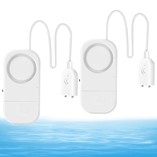 2 Stück Wassermelder, 110 dB Lauter Wassersensor, Wassermelder Wasseralarm mit 94cm Langes Kabel, Wasserwächter für Keller, Badezimmer, Waschküche, Küche, Garagen