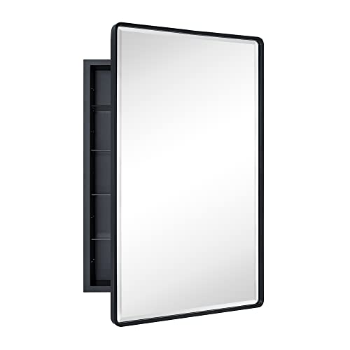 image for TEHOME Farmhouse Matt Black Recessed Bathroom Medicine Cabinet with Mi