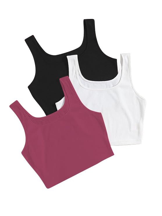 Image of Toochki Women's Knitted Sleeveless Solid Sqaure Neck Ribbed Tank & Crop Tops (Pack of 3)