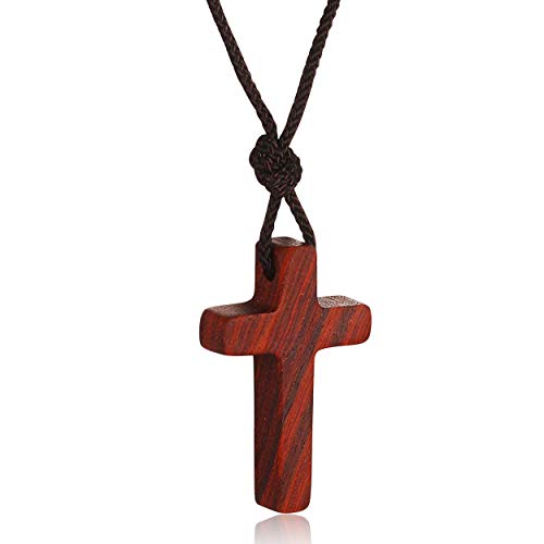 Natural Wooden Cross Pendant Necklaces for Women Men Sandalwood Handcrafted Gift Wood Hang from Car Rearview Mirror Pendant Vehicle Decoration