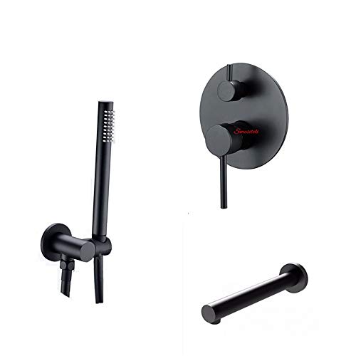 Cabezal de ducha de mano negro mate con grifo de cascada de cobre 2