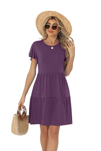 Image of HiMONE Summer Dresses for Women 2025 Vacation Sundresses Ruffle Sleeve Boat Neck with Pockets A Line Casual Dress XS-2XL