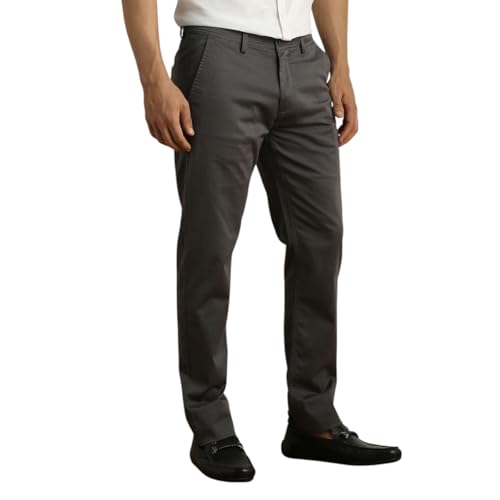 Image of Peter England Men's Super Slim Fit Stretchable Cotton Satin Casual Trousers | Office Sleek & Trendy Look