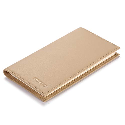 Image of HISCOW Slim Leather Checkbook Cover for Personal Checks, Premium Apricot, One Size