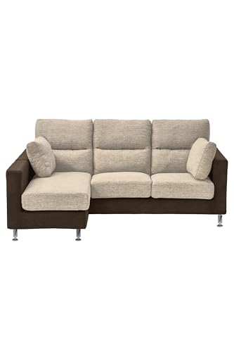関家具(Sekikagu) ソファ カウチ L字 3人掛け カバーリング 左右入替可 クッション2個付き ファブリック 布地 木製 木脚 スチール脚 ベージュ ダークブラウン シンフォニー 297504