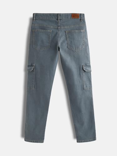 Image of Urbano Juniors Boy's Regular Fit Washed Denim Cargo Jeans with 6 Pockets Stretchable