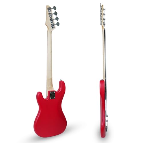 Image of Kadence PBRD Tennessee 46.5 inch Electric Bass Guitar (P-Style) | Solid Poplar Wood Body, Maple Neck | Split-Coil Pickup | Fixed Bridge | Gig Bag + Cable | Matte Red