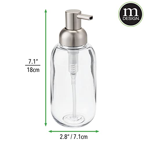 mDesign Round Plastic Refillable Liquid Soap Dispenser Pump Bottle for Bathroom Vanity Countertop, Kitchen Sink - Holds Hand Soap, Dish Soap, Hand Sanitizer, Essential Oils - 2 Pack - Clear/Brushed - Image 4