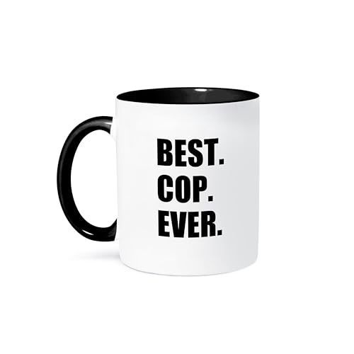3dRose Best Cop Ever-Fun Text Gifts for Worlds Greatest Police Officer Two Tone Mug, 11 oz, Black