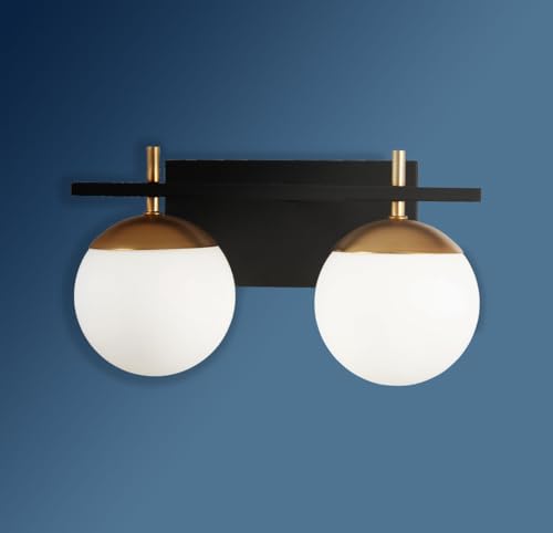 Image of GEORGE KOVACS P1352-618 Alluria Vanity Bath Light, 2-Light, 150 Total Watts, 8.5-in H x 15-in W, Weathered Black with Autumn Gold