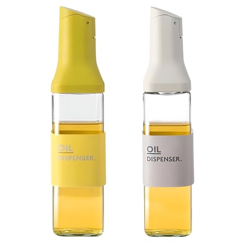 Image of PRIME PICK 500ml Set of 2 Oil Dispenser Bottle - Leak-Proof Glass with Auto-Flip Cap, Stainless Steel Spout, Quick Oil Return, BPA-Free, 30cm Tall, Easy to Refill & Clean, Slim Grip, Transparent Body